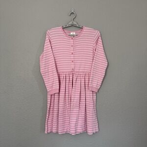 Hanna‎ Andersson Size 14/16 160cm Pink White Striped Tiered L/S Knit Dress